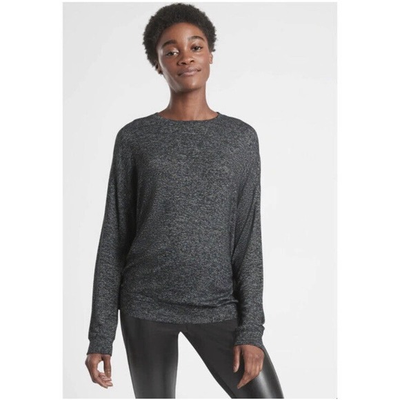 Athleta Mindful Pullover Sweatshirt Crew Neck Oversized Charcoal Gray Women’s L - Picture 1 of 10